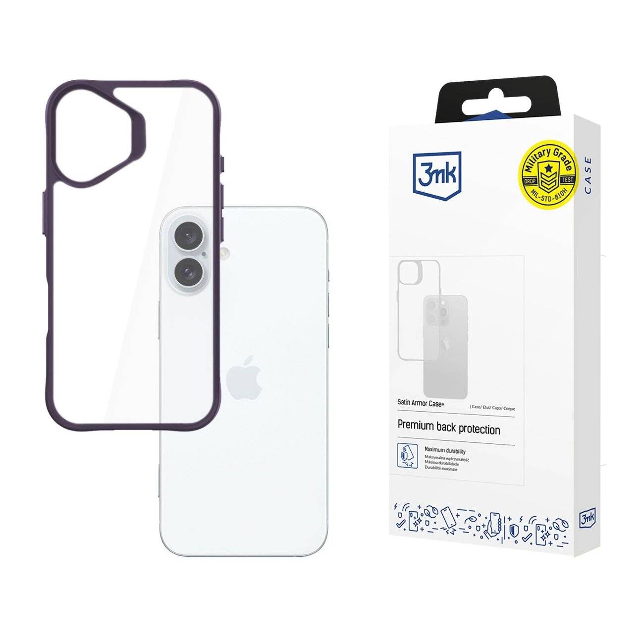 3mk Satin Armor Case+ Lila Hülle Apple iPhone 16 Plus – transparent