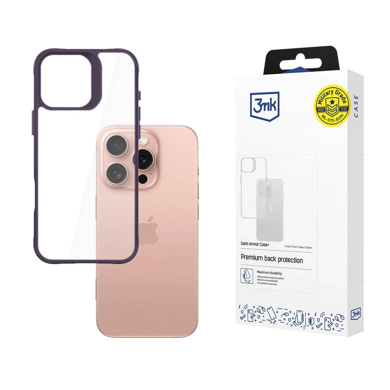 3mk Satin Armor Case+ Lila Hülle Apple iPhone 16 Pro – transparent