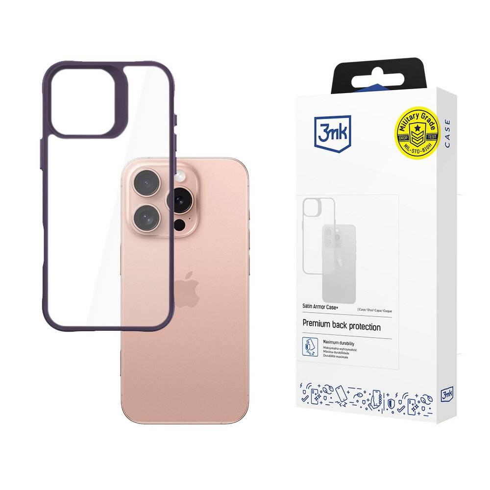 3mk Satin Armor Case+ Lila Hülle Apple iPhone 16 Pro – transparent