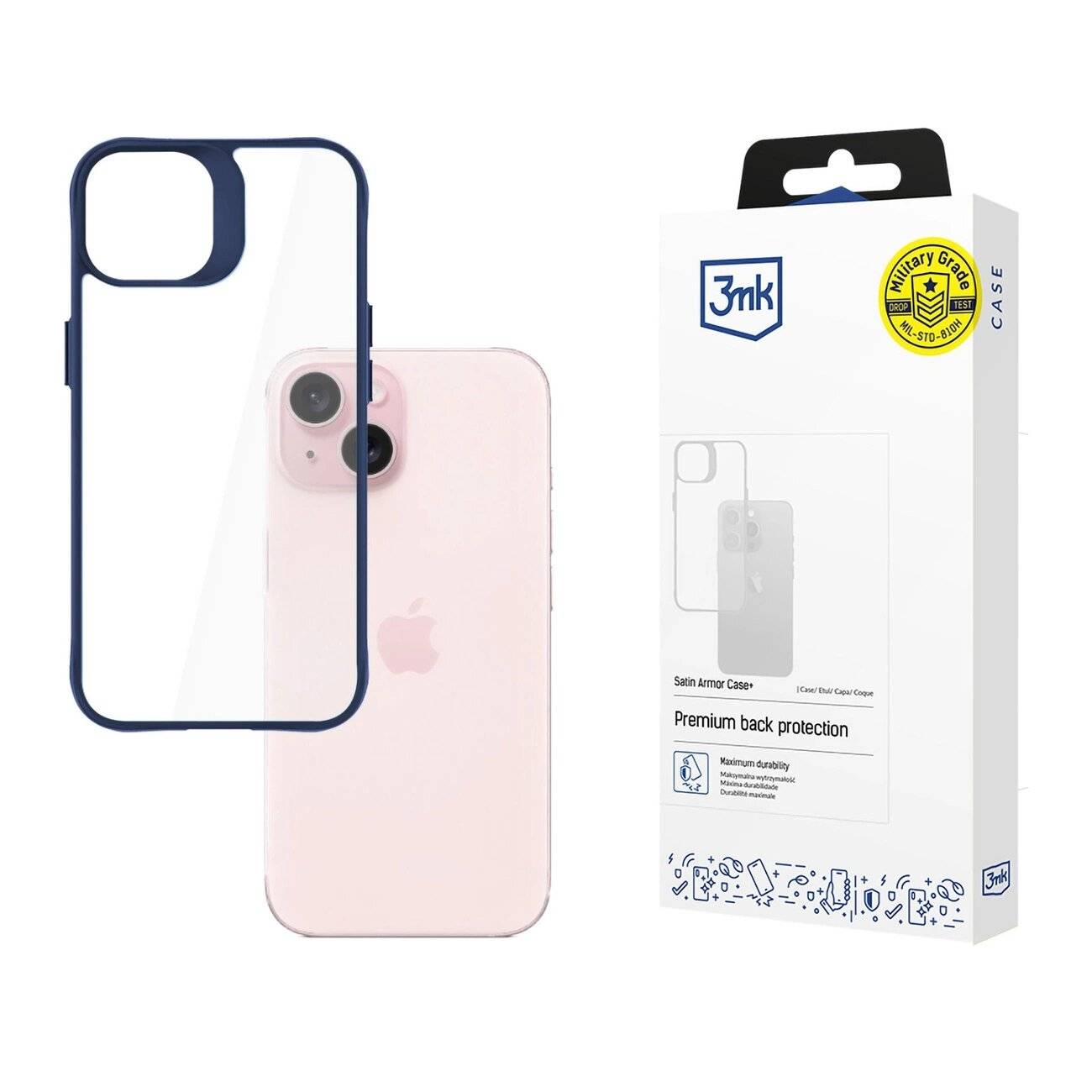 3mk Satin Armor Case+ Blaue Hülle Apple iPhone 15 – transparent