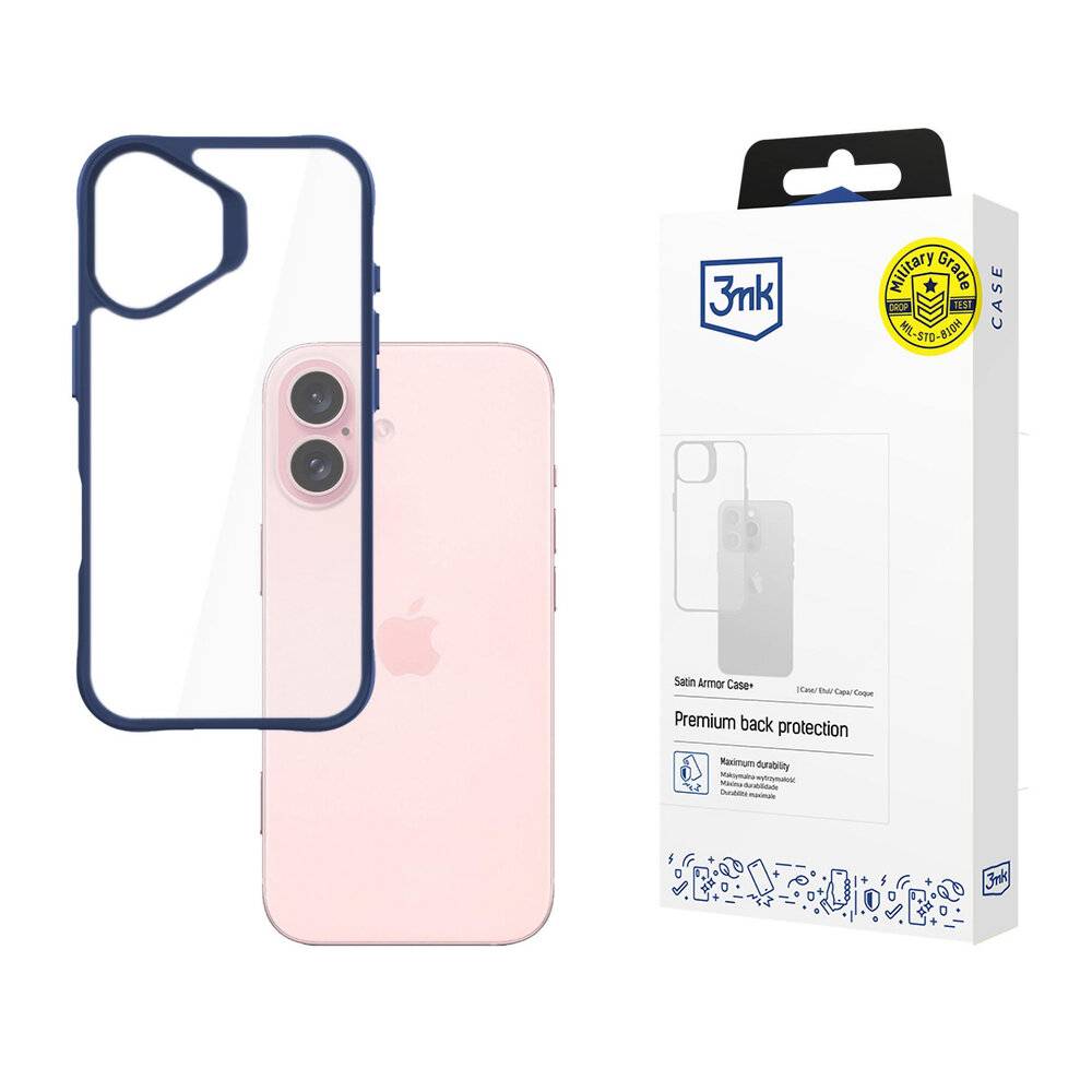 3mk Satin Armor Case+ Blaue Hülle Apple iPhone 16 – transparent