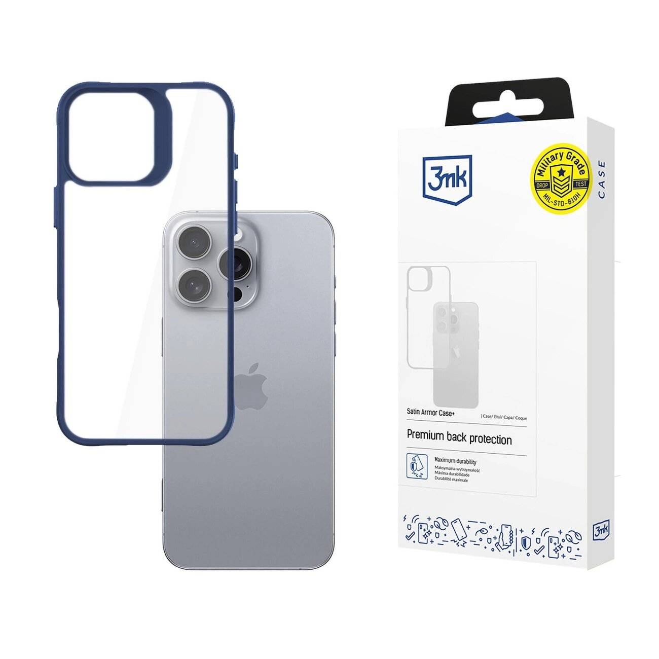 3mk Satin Armor Case+ Blaue Hülle Apple iPhone 16 Pro Max – transparent