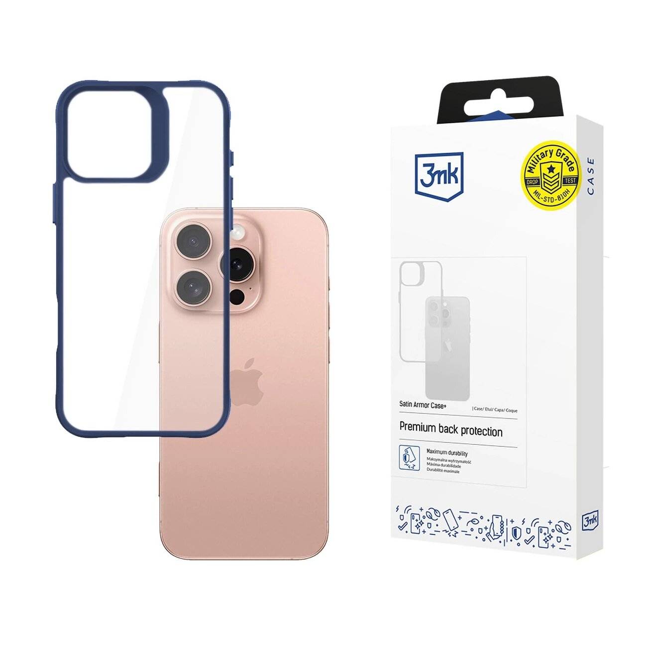 3mk Satin Armor Case+ Blaue Hülle Apple iPhone 16 Pro – transparent