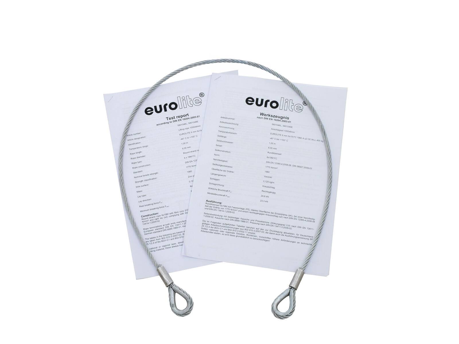 EUROLITE Stahlseil 1000x6mm silber mit Kausche