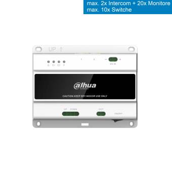 Dahua Gegensprechanlage-Schaltermodul mit Kennzeichnung „WARNUNG: NUR FÜR INNENVERWENDUNG GEEIGNET", max. 2x Gegensprechanlage, 20x Monitore, 10x Schalter.