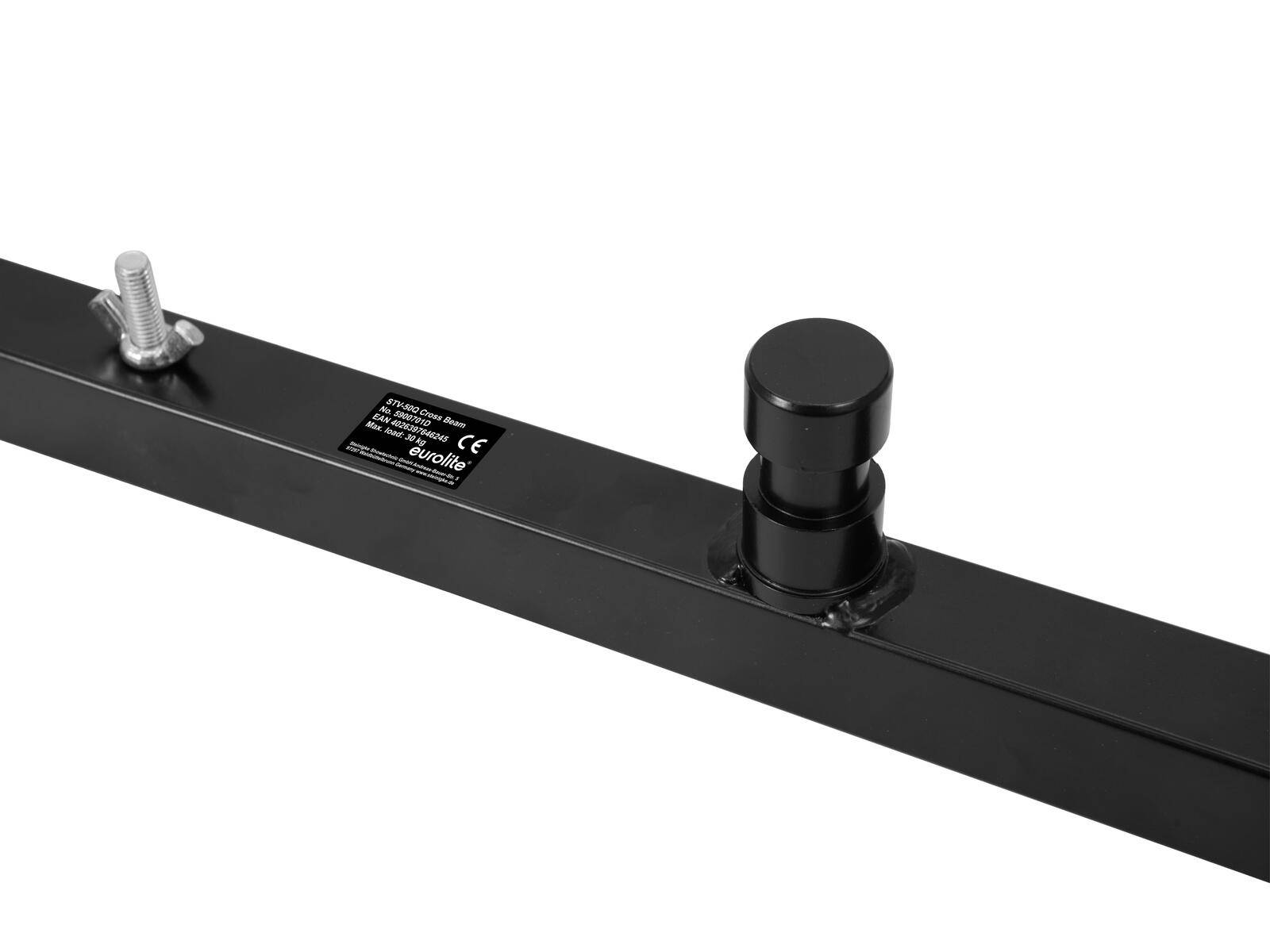 Eine schwarze Metallstange mit einem zylindrischen Knauf, versehen mit einem kleinen Etikett, möglicherweise zur Angabe des Herstellers oder von Sicherheitsinformationen.