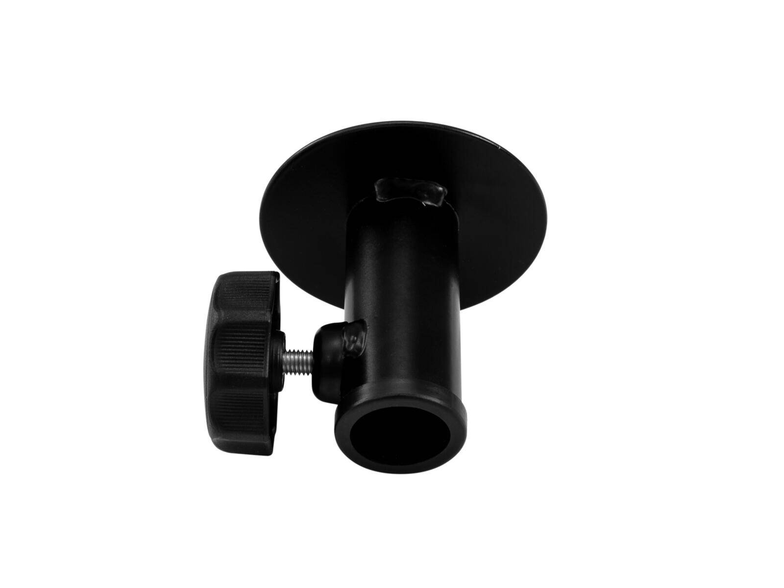 Eine schwarze Metallwandhalterung mit einem verstellbaren Schwenkarm und einem Feststellknopf, die zur Befestigung von Kameras oder anderen Geräten verwendet wird.