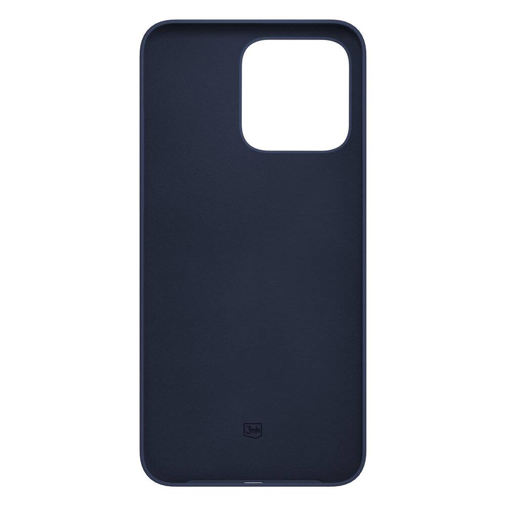 Ein dunkelblauer Smartphone-Case mit einer Kameraaussparung und einem subtilen Logo-Abdruck nahe der unteren Kante.