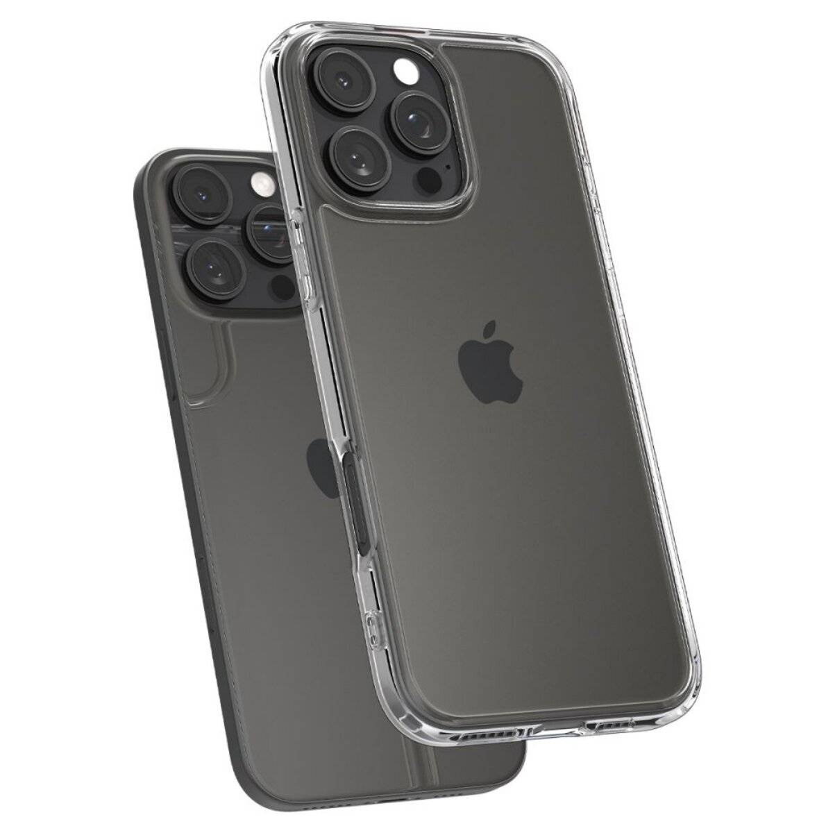 Zwei Smartphones mit transparenten Hüllen, die die Rückseite und das Kameralayout zeigen.