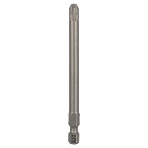 Einzelner Metalltreiber-Bit mit sechskantiger Schaft und gezahnter Spitze, gezeigt auf weißem Hintergrund.