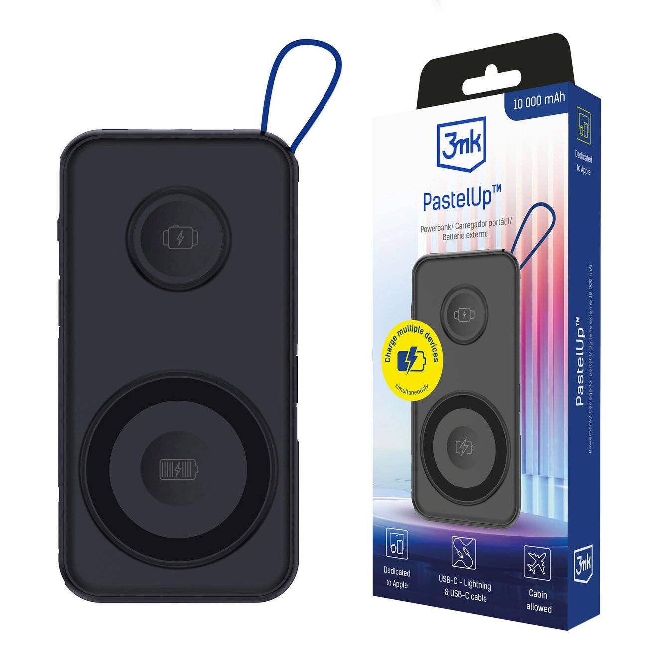 Powerbank 3mk PastelUp 10.000 mAh 22,5 W USB 1A1C – schwarz