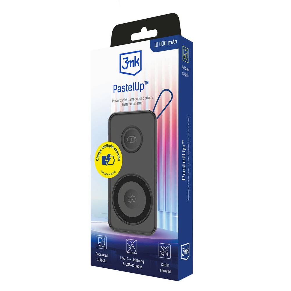 Powerbank 3mk PastelUp 10.000 mAh 22,5 W USB 1A1C – schwarz
