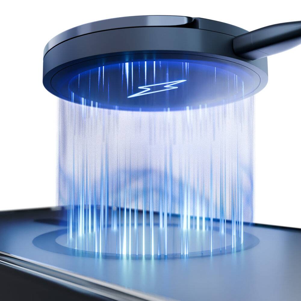 Ein blauer, futuristischer kabelloser Ladegerät projiziert einen Strahl auf ein Gerät und veranschaulicht fortschrittliche Ladetechnologie.