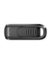 Ein schwarzes SanDisk-USB-Speicherlaufwerk mit ausfahrbarem Stecker und eine Schlaufe zum Befestigen.