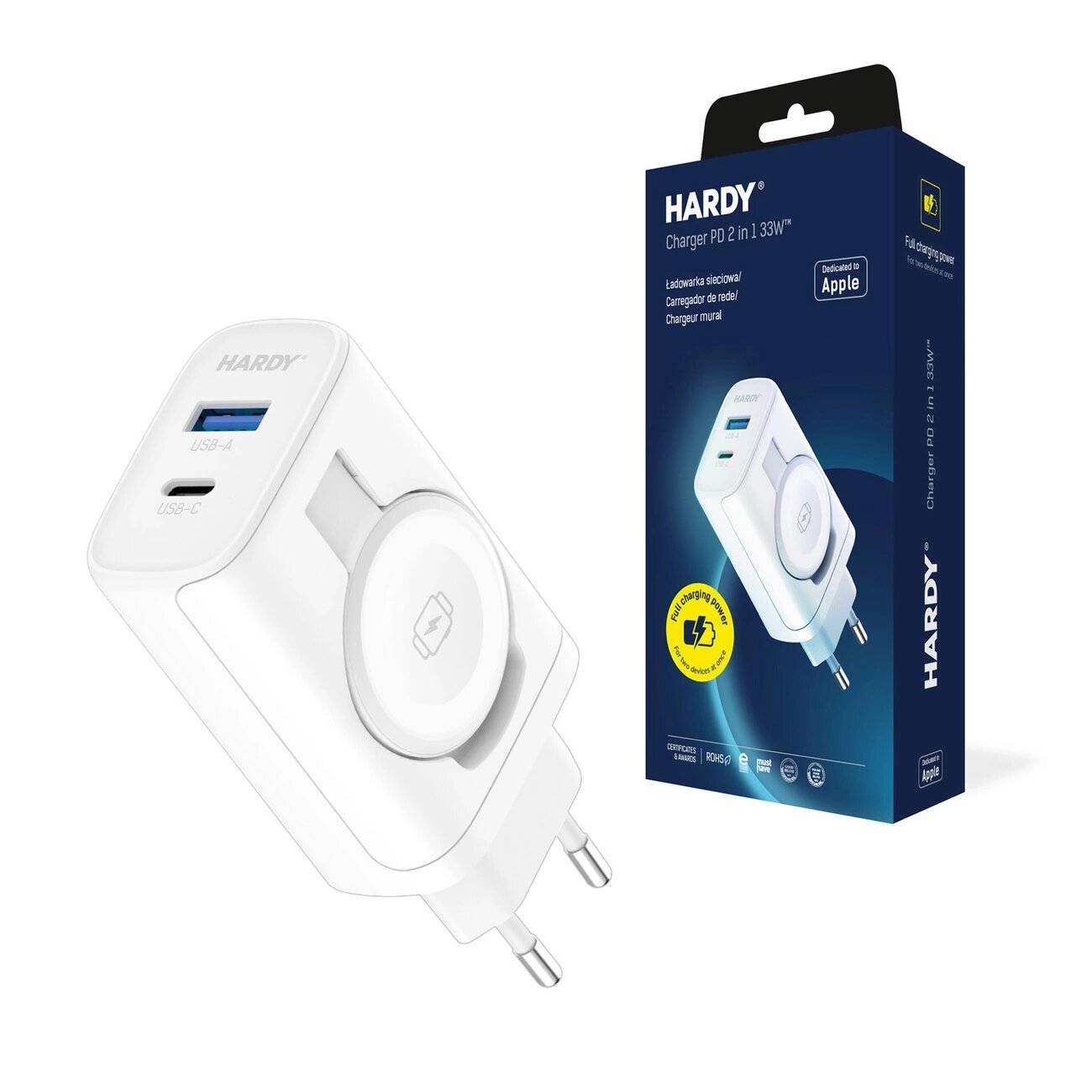 Induktives Netzladegerät 3mk HARDY Charger PD 2in1 33W USB-C USB-A - weiß