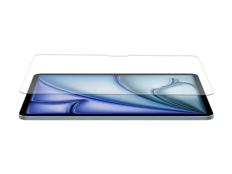 Smartphone mit einer transparenten Glasschutzfolie, die über dem Display schwebt, in einer Seitenansicht auf weißem Hintergrund dargestellt.
