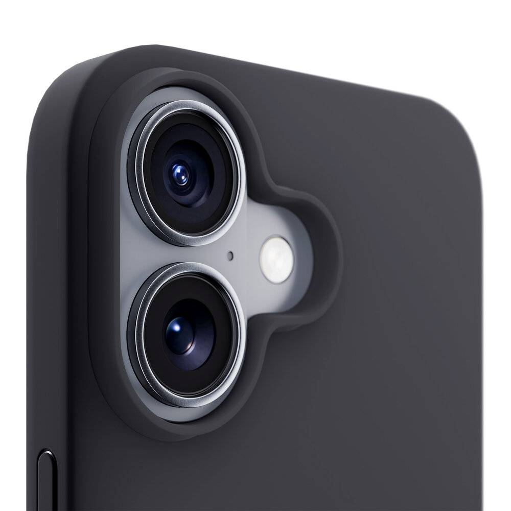 Ein Smartphone mit einer durchsichtigen Schutzhülle wird auf einer reflektierenden blauen Oberfläche präsentiert und hebt sein elegantes Design und den transparenten Schutz hervor.