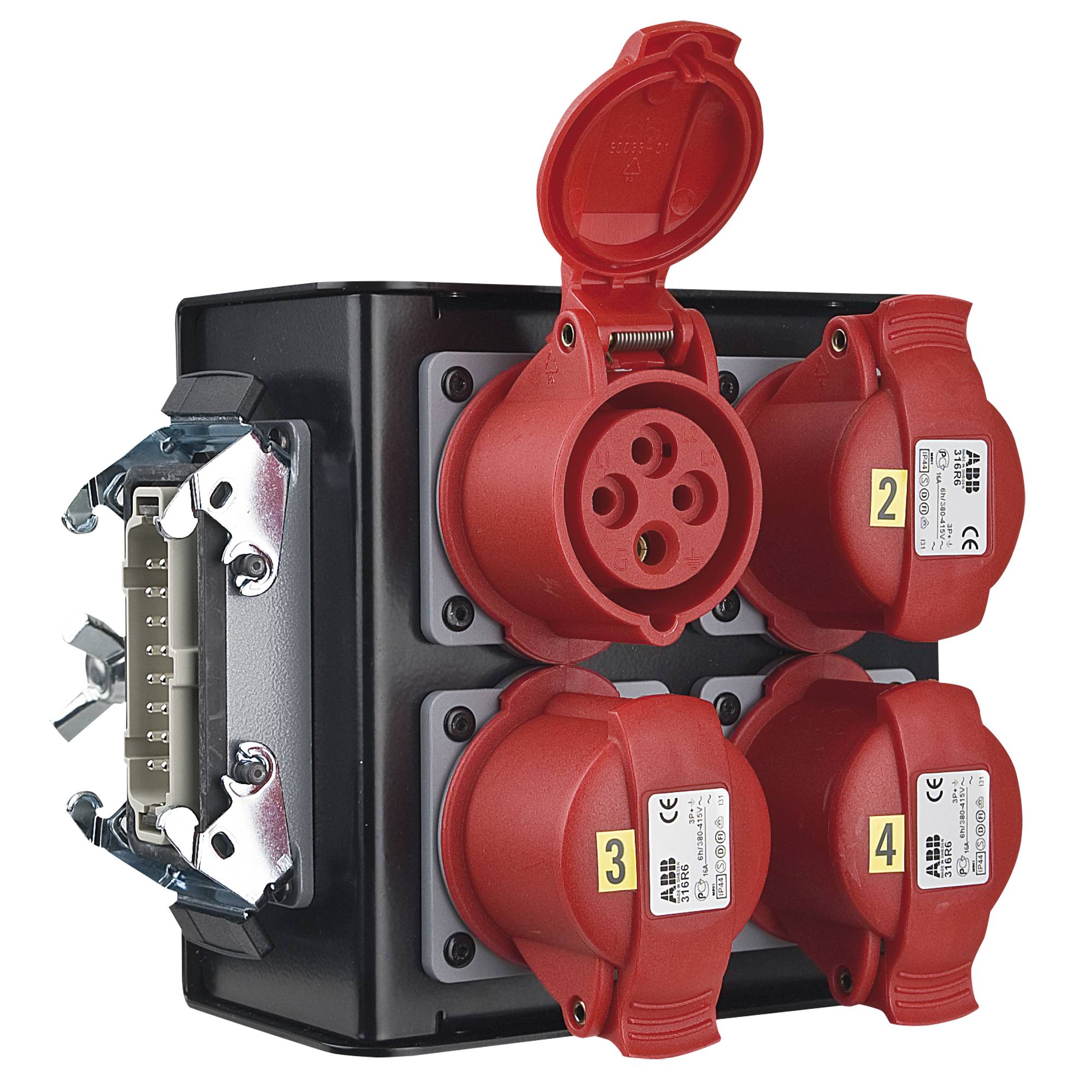Showgear Breakout-box 16-poliger Stecker auf 4x CEE 4P 16 A Rot