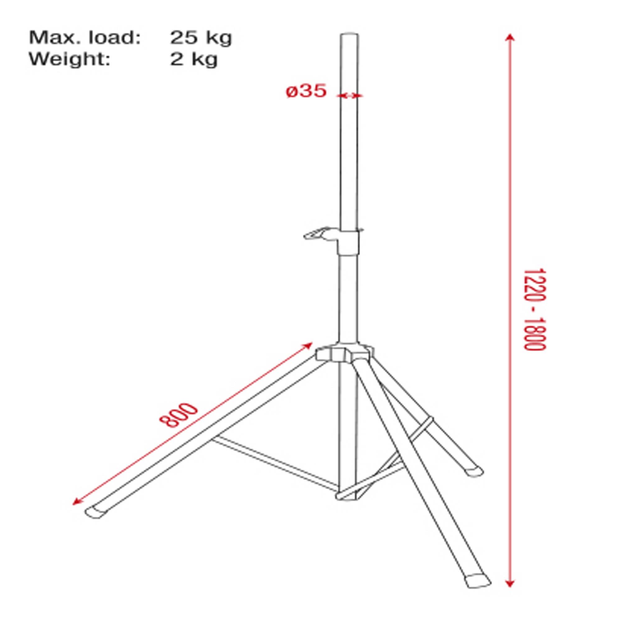 Showgear Speaker Stand Aluminium, 1220-1800mm, max. Belastbarkeit 25kg