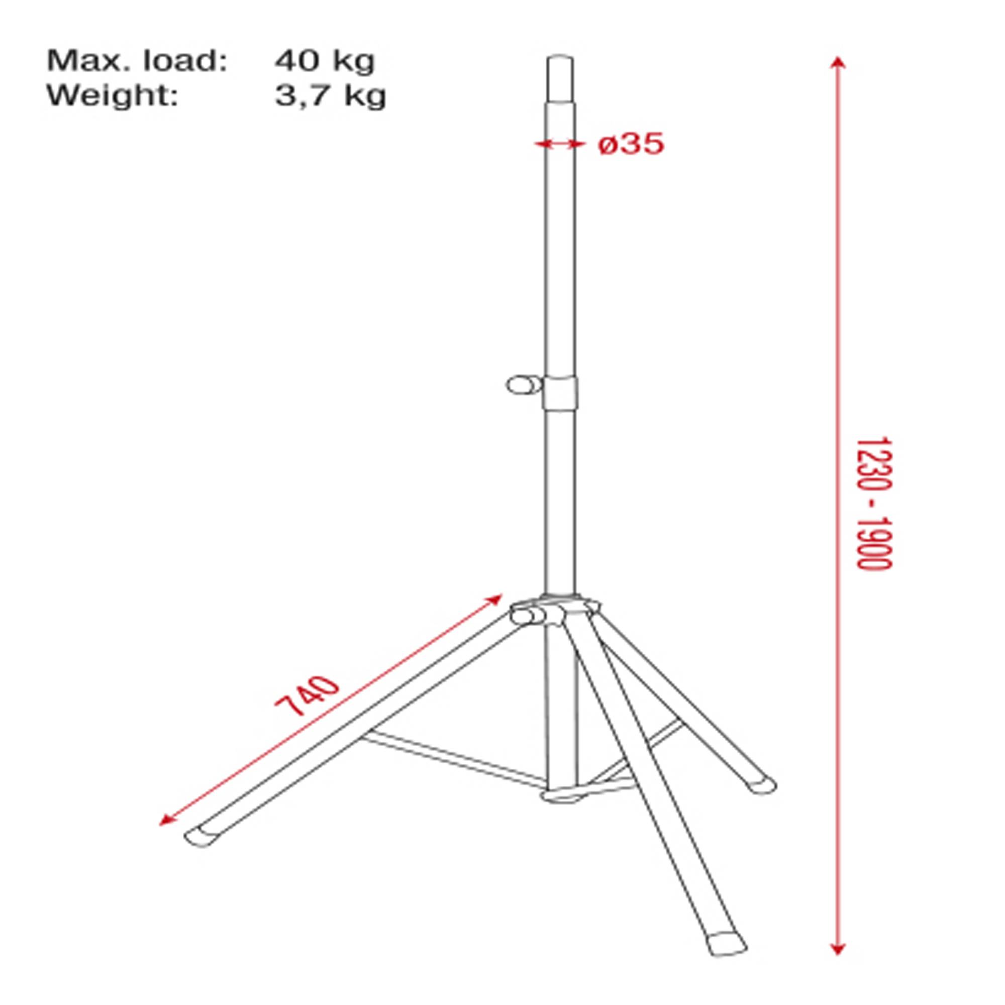Showgear Speaker Stand Pro Stahl, 1230-1900mm, max. Belastbarkeit 40kg