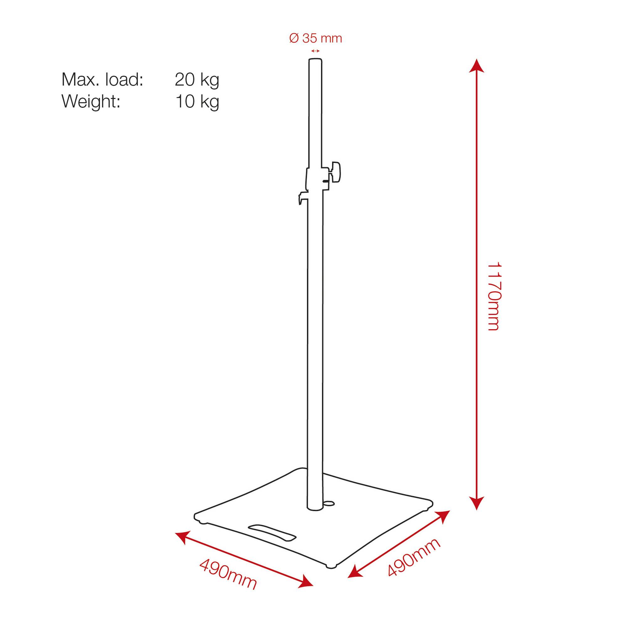 Showgear Speaker Stand with Baseplate Metall - <20 kg - 1100-1800 mm - 35 mm