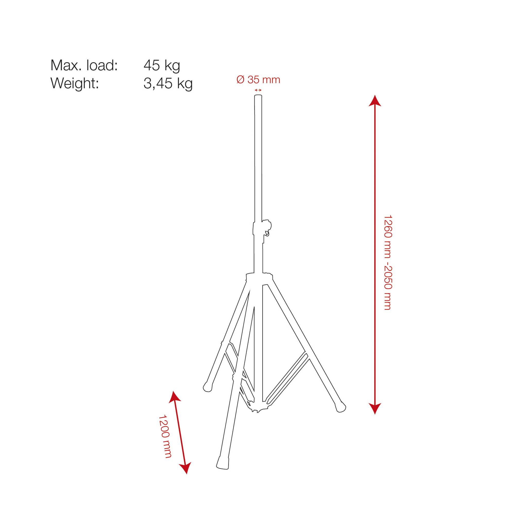 Showgear Mammoth Speaker Stand Aluminium - <45 kg - 1260-2050 mm - 35 mm
