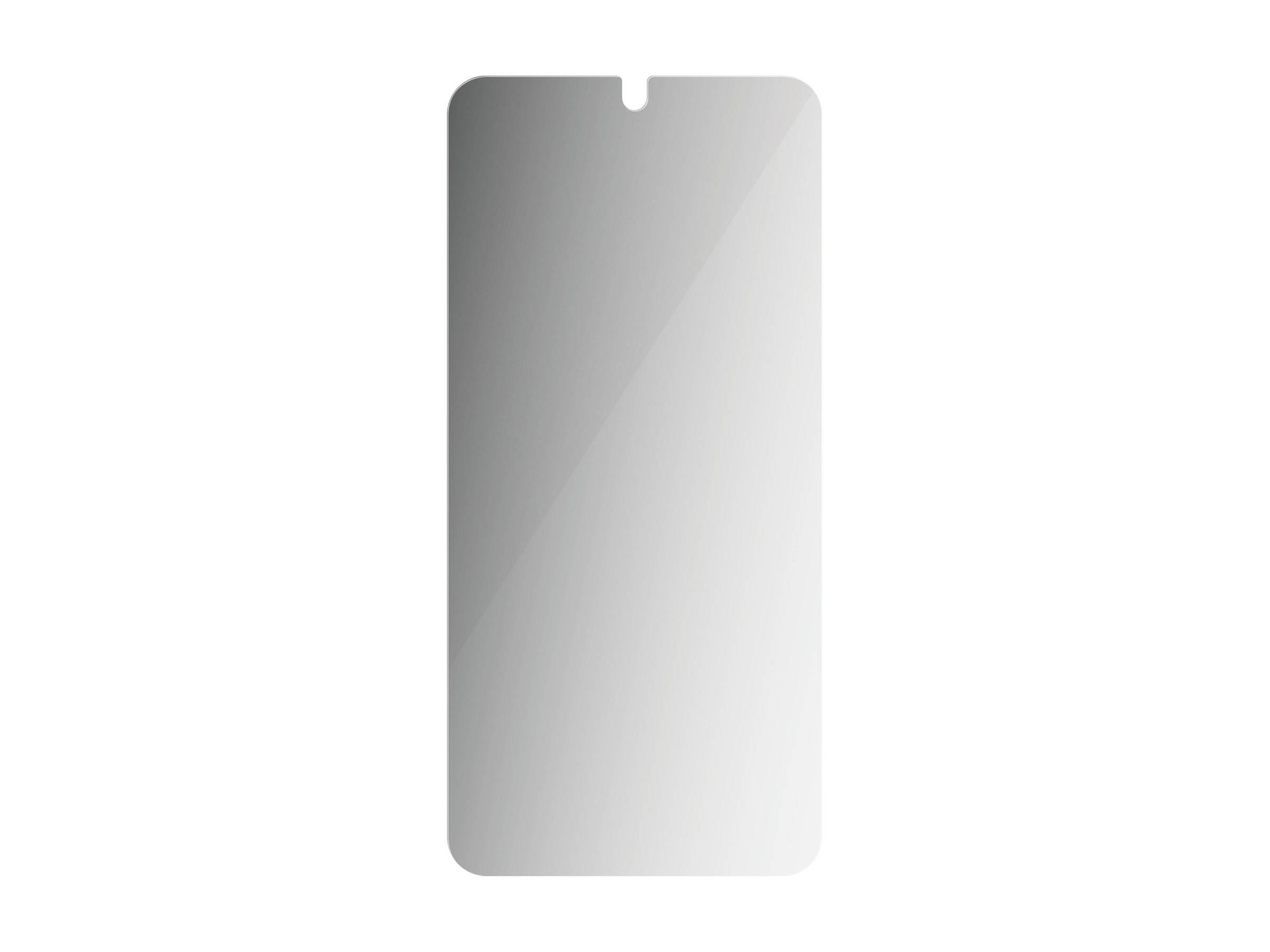 Ein Telefon-Displayschutz mit einer Aussparung oben für die Kamera.