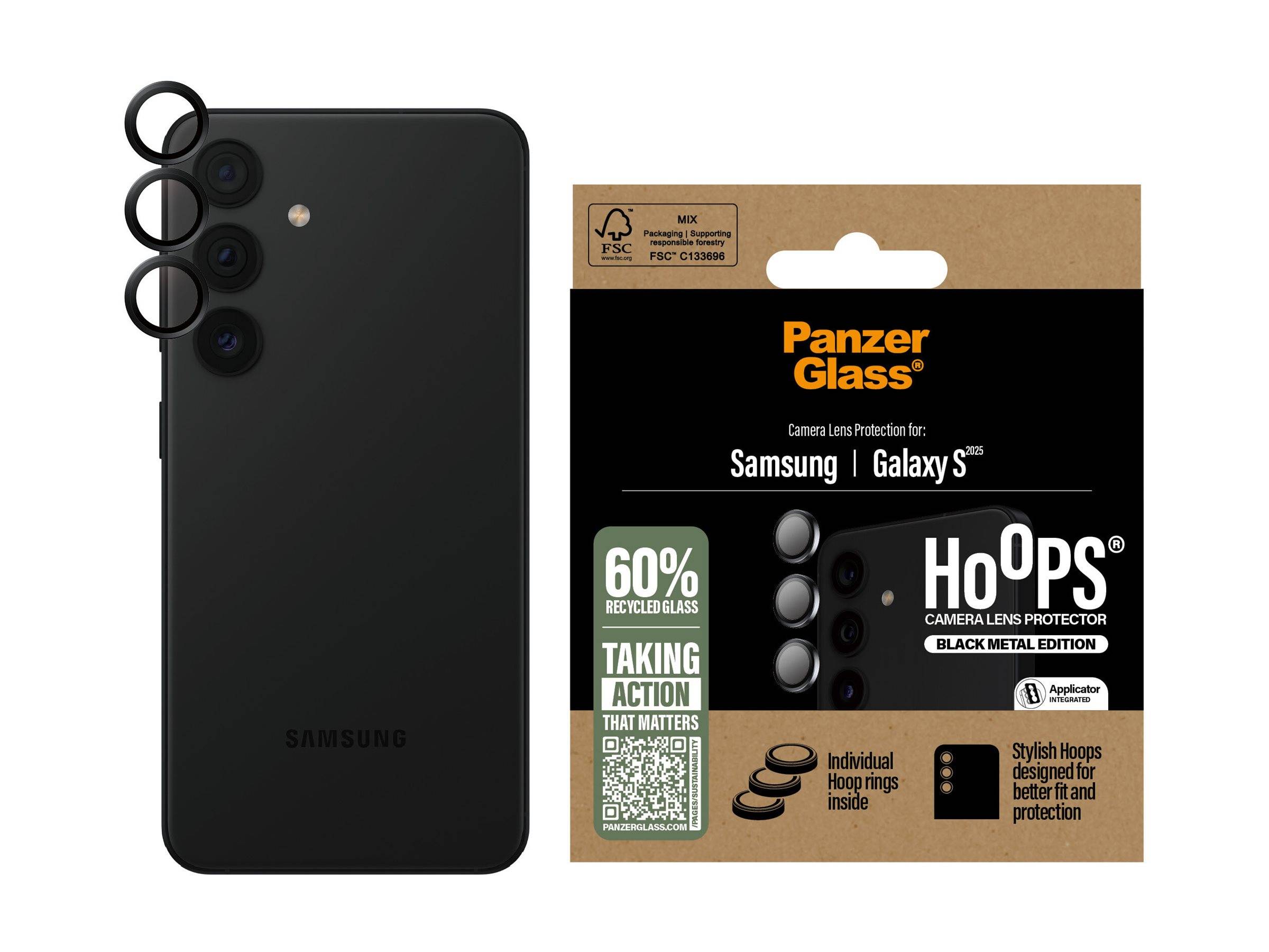 Gehärtetes Glas Schutzglass Hoops Lens Protector Samsung Galaxy S25 schwarz