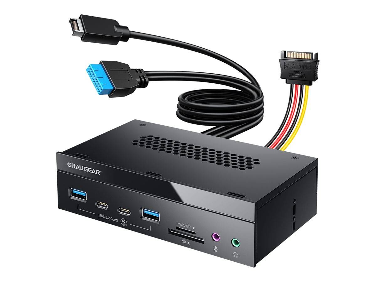 GrauGear Hub - for 5.25" bay, with card reader2 x USB 3.2 Gen 2 + 2 x USB-C 3.2