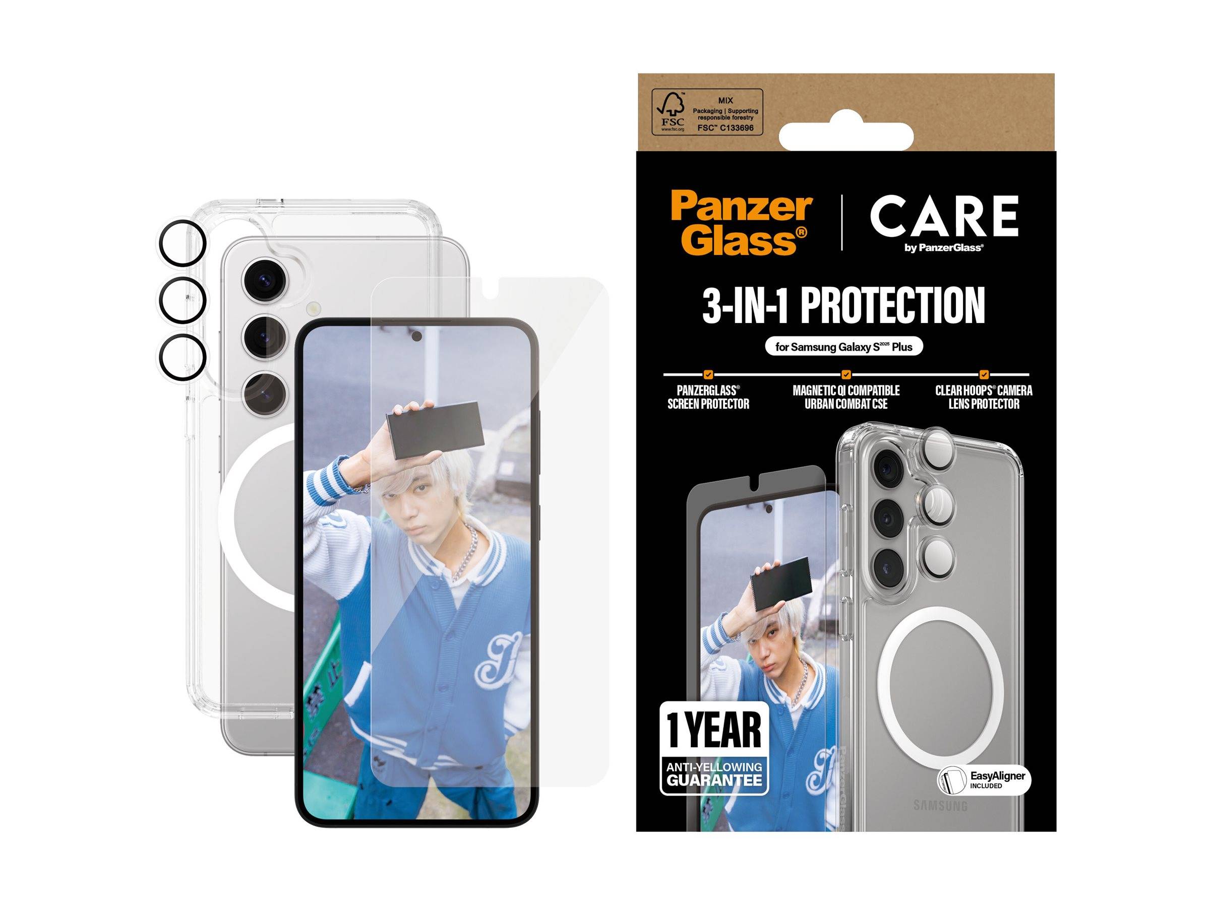 PANZERGLASS - CARE by PanzerGlass - 3-in-1 Schutzpacket - hintere Abdeckung für Mobiltelefon - Flaggschiff - 100 % recyc