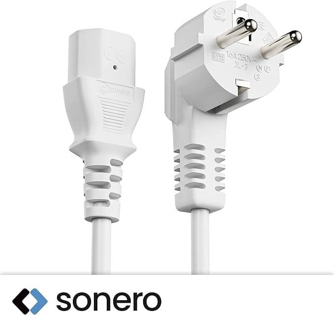 SONERO Netzkabel Schutzkontaktstecker, X-SKW-C13G-010W, 90°, weiß, 1m
