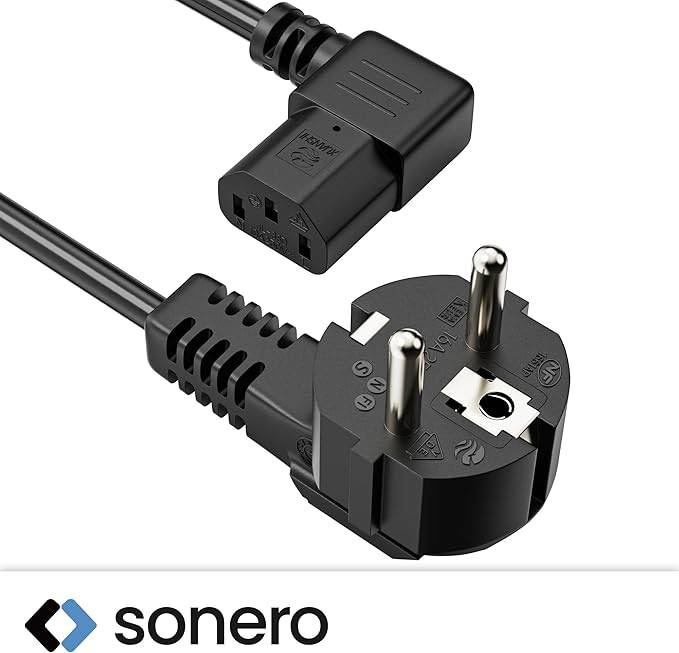 SONERO Netzkabel Schutzkontaktstecker, X-SKW-C13W-010B, 90°, schwarz, 1m