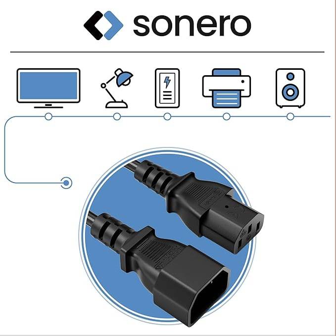 SONERO Kaltgeräteverlängerung, X-C13P-C13F-030B, gerade, schwarz, 3m