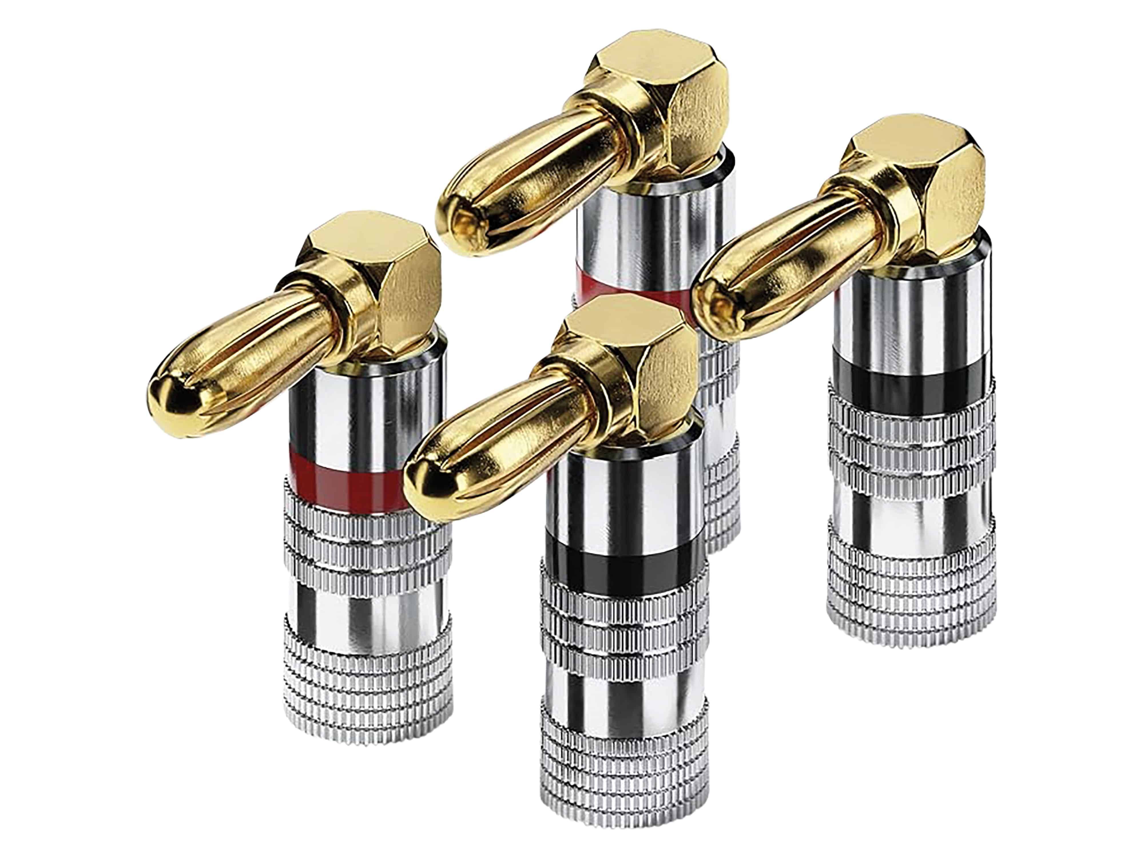 SONERO Bananenstecker S-SC090-04, gewinkelt 90° vergoldet 4er Set