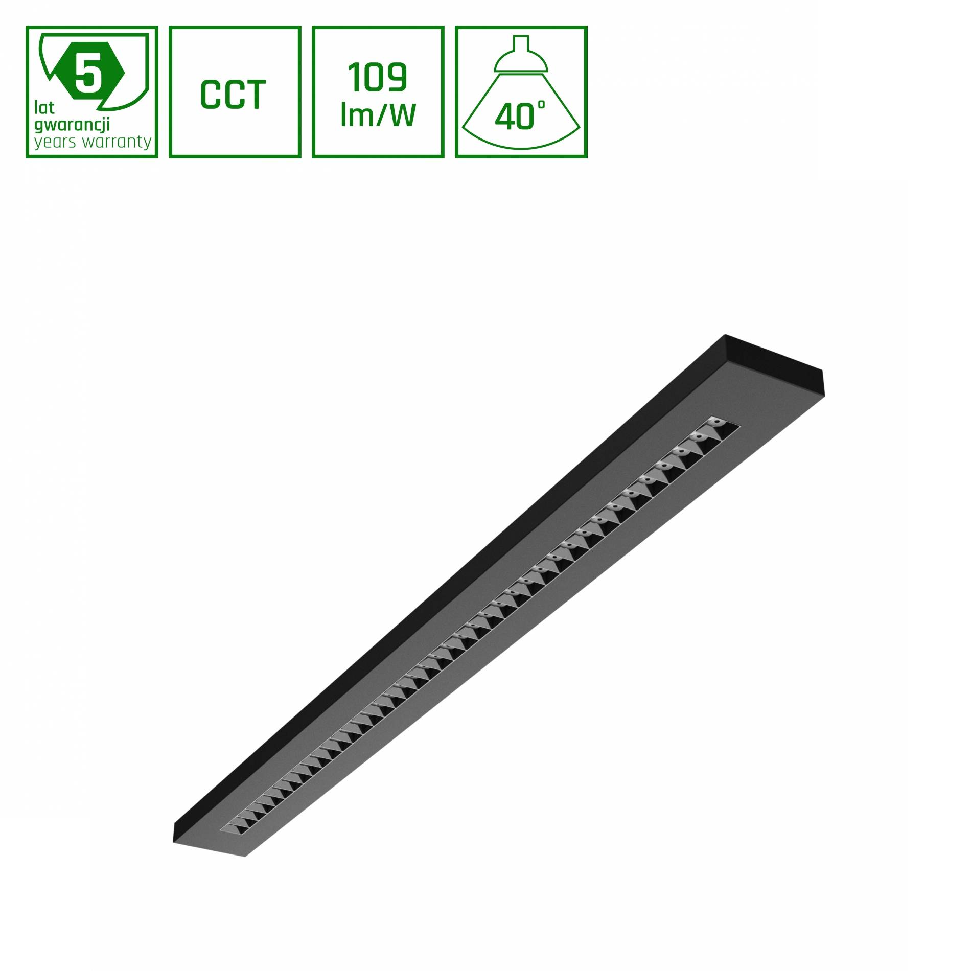 Spectrum LED WLD PLANK 120cm Deckenleuchte 20-40W 4350lm Schwarz 40° 230V IP20 2700-6000K CCT