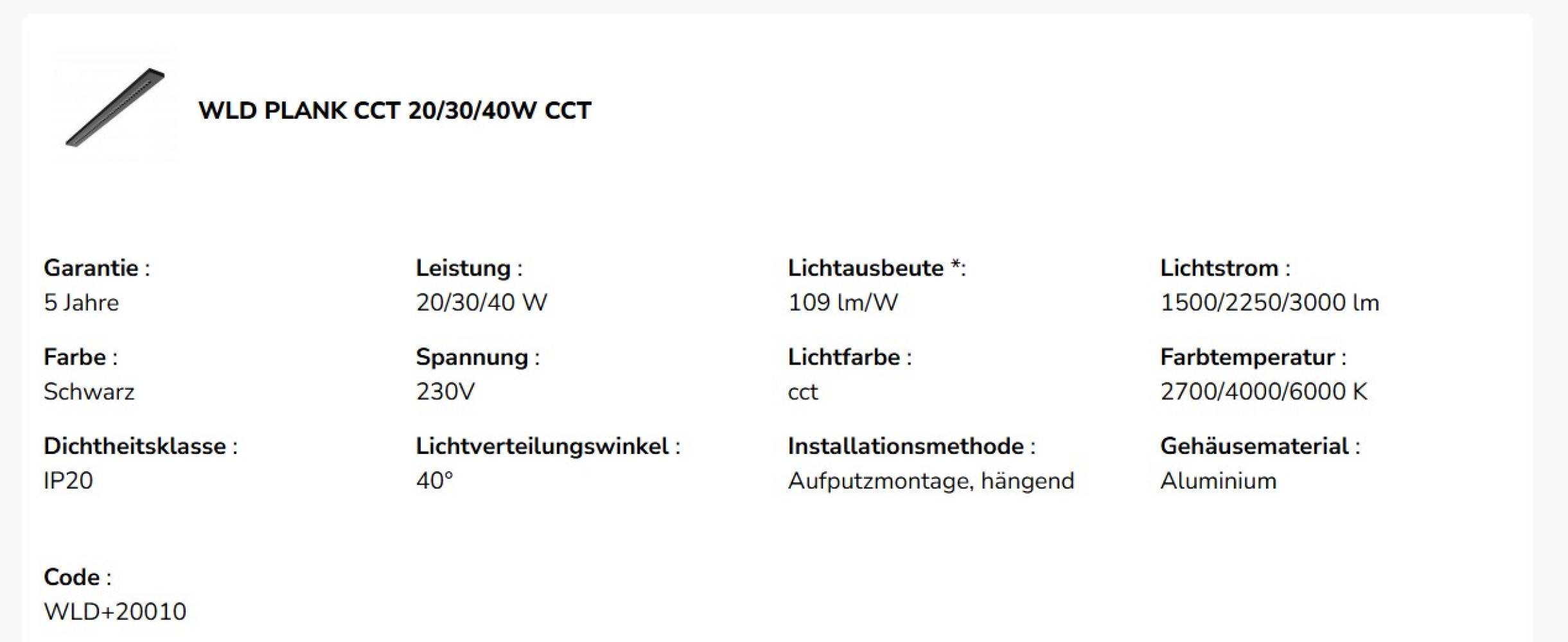 Spectrum LED WLD PLANK 120cm Deckenleuchte 20-40W 4350lm Schwarz 40° 230V IP20 2700-6000K CCT