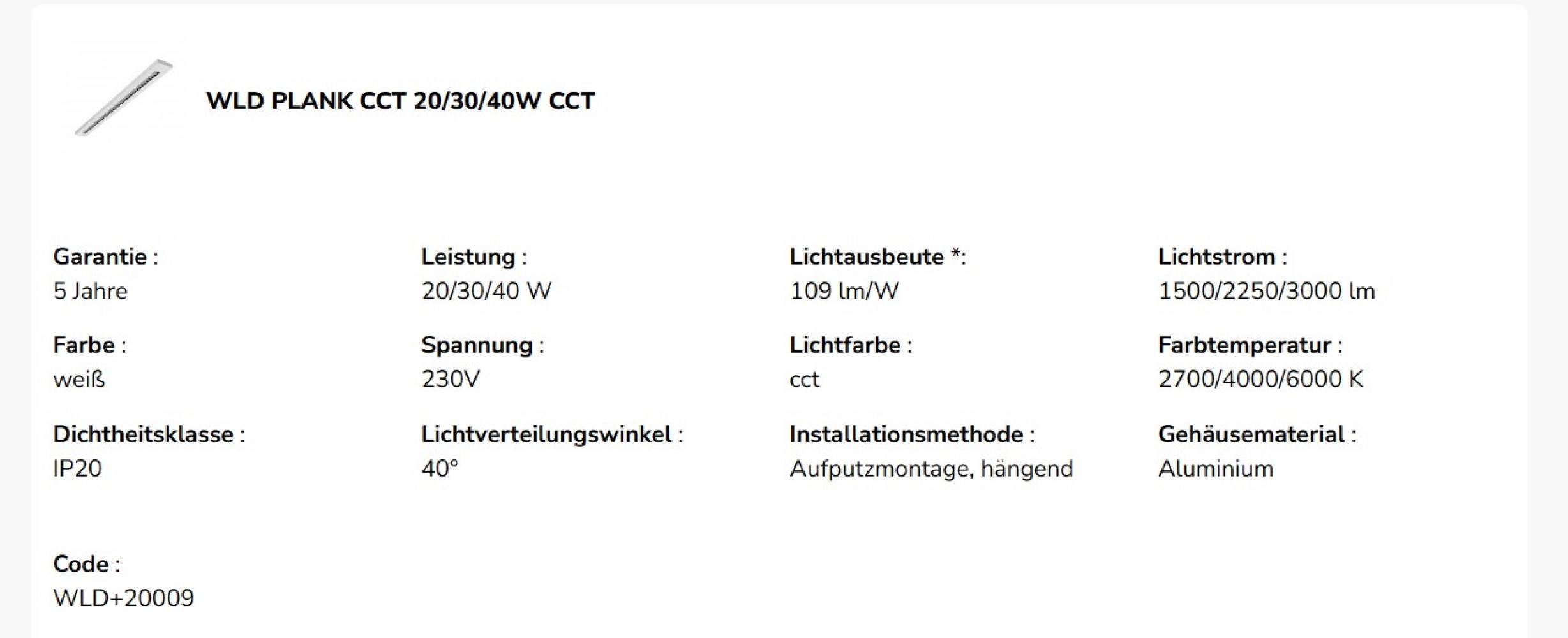 Spectrum LED WLD PLANK 120cm Deckenleuchte 20-40W 4350lm weiß 40° 230V IP20 2700-6000K CCT
