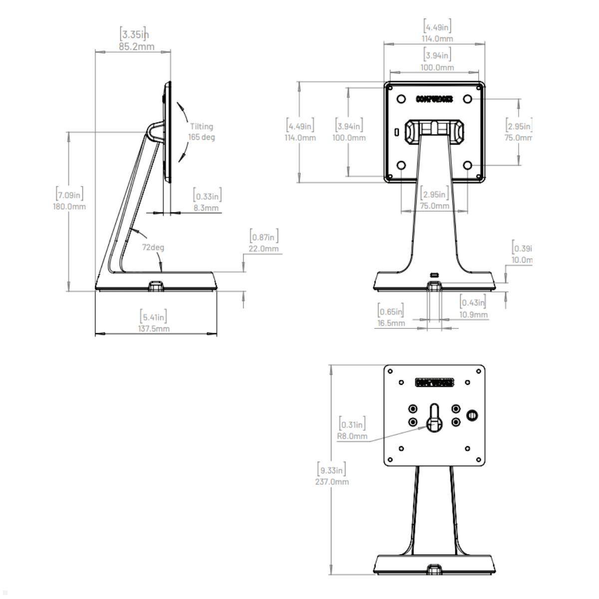Compulocks Mast Tablet Tischständer neigbar bis 20 Zoll, weiß