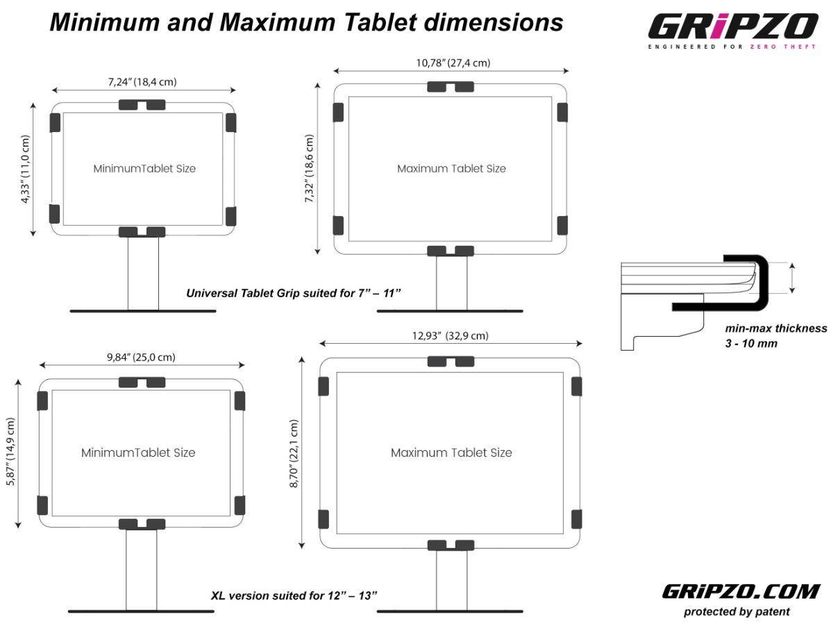 Gripzo POS 360 Tablet Halterung Diebstahlschutz schwenkbar neigbar 7-11 Zoll, sc...