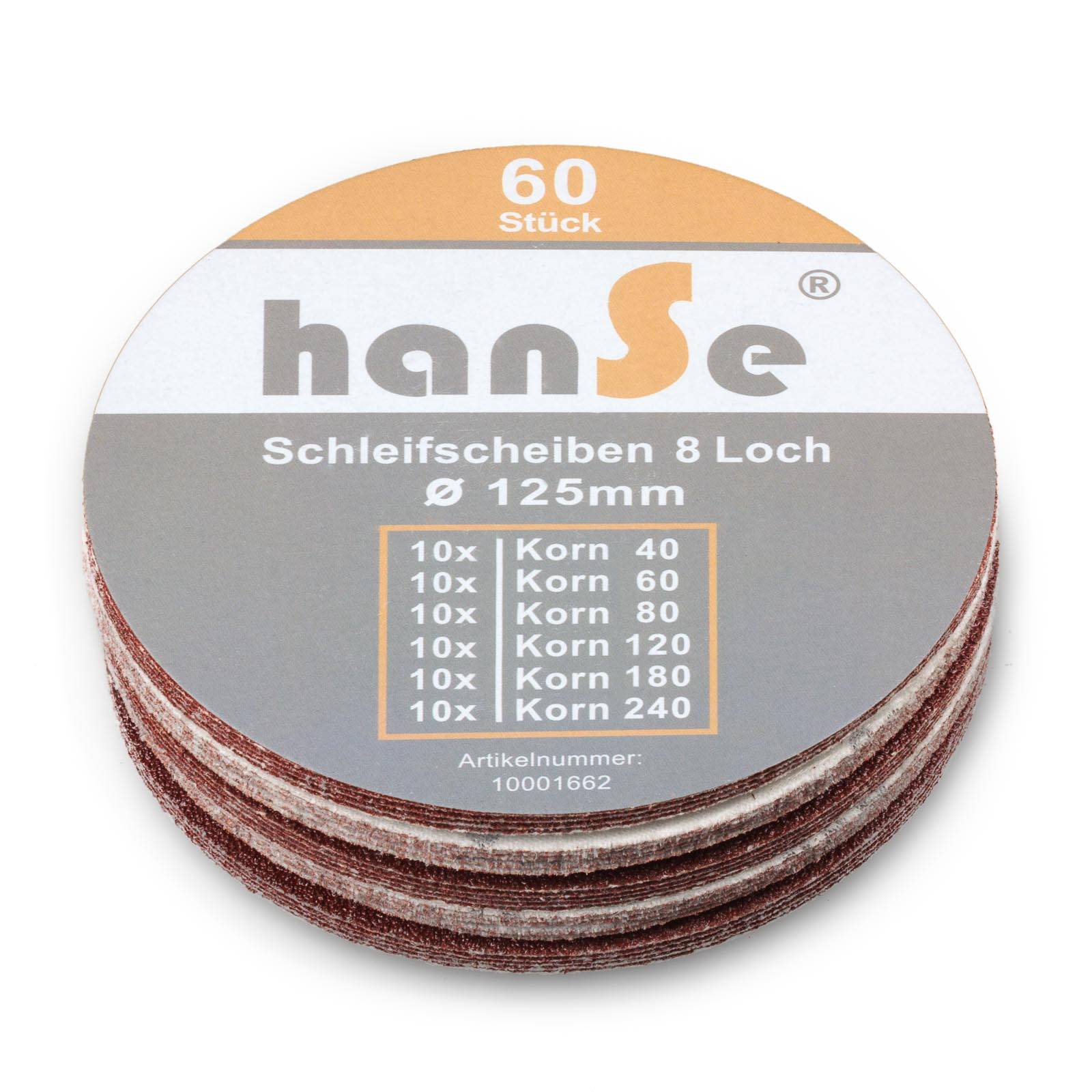 hanSe 60 Stück Schleifscheibe 125mm Schleifpapier Mix Körnungen Schleifen