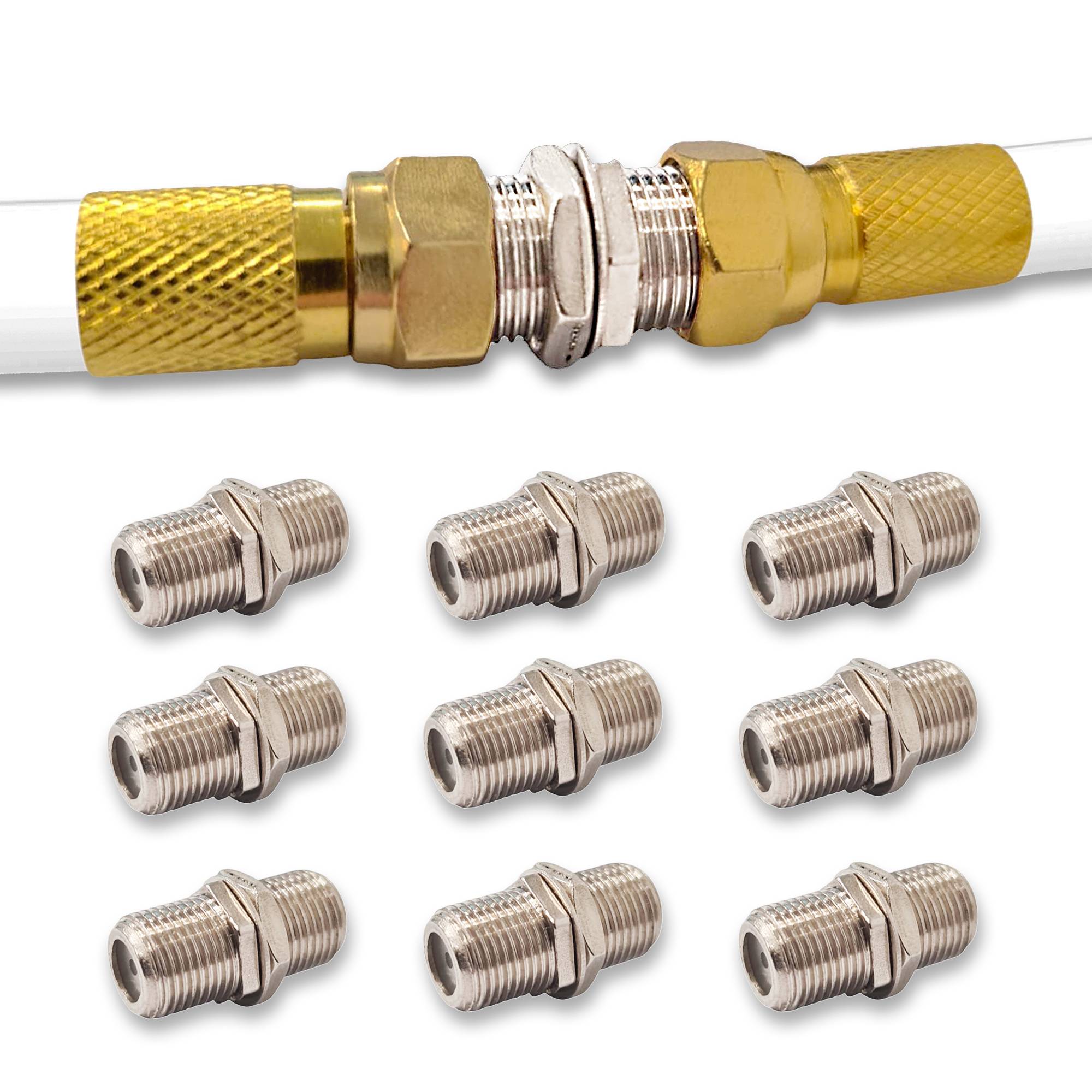 Premium X 10x F-Verbinder – Zinklegierung Sat Kupplung, F-Stecker Kupplung, vielseitiger Adapter für Koaxialkabel, SAT Antennenkabel, BK-Anlagen,