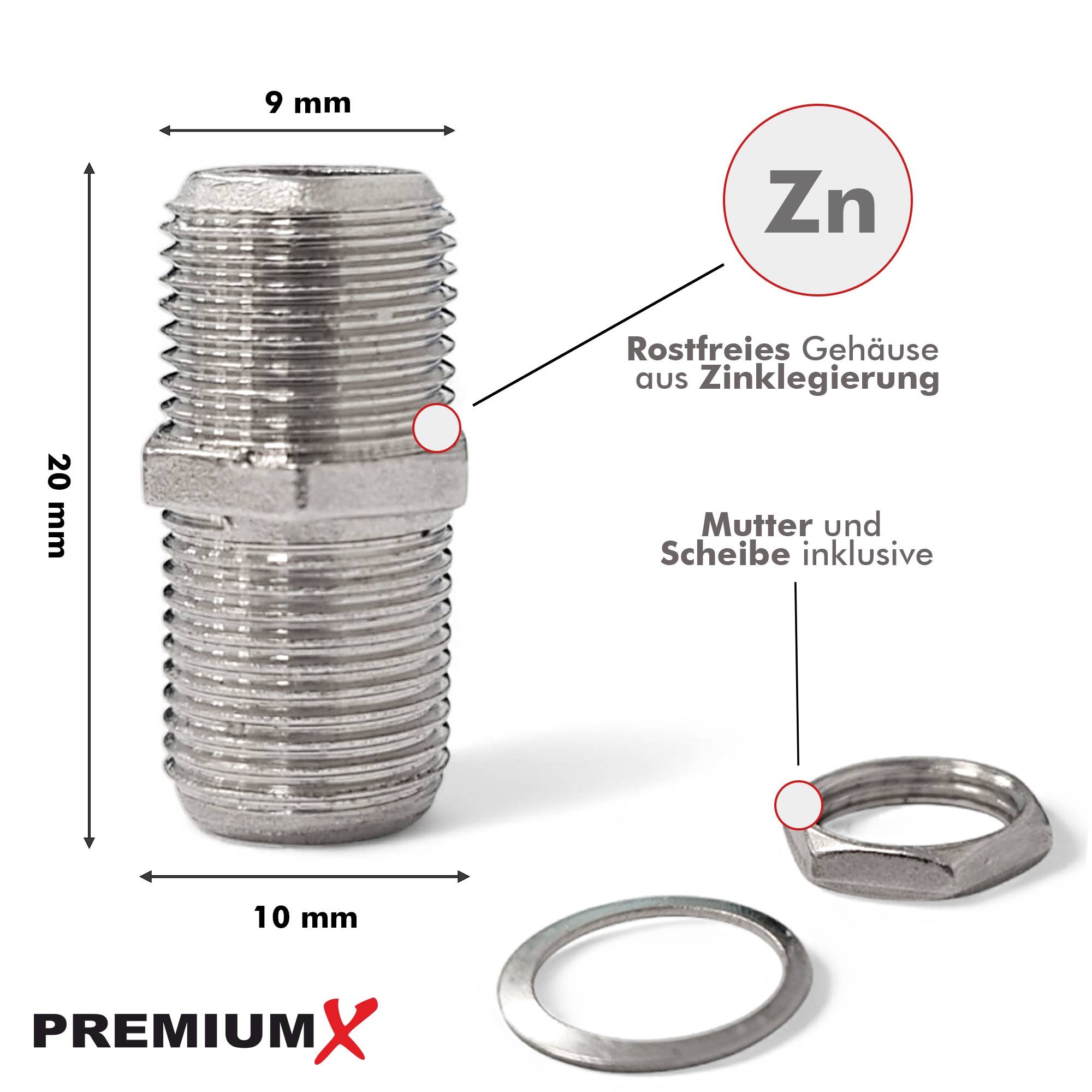 Premium X 10x F-Verbinder – Zinklegierung Sat Kupplung, F-Stecker Kupplung, vielseitiger Adapter für Koaxialkabel, SAT Antennenkabel, BK-Anlagen,