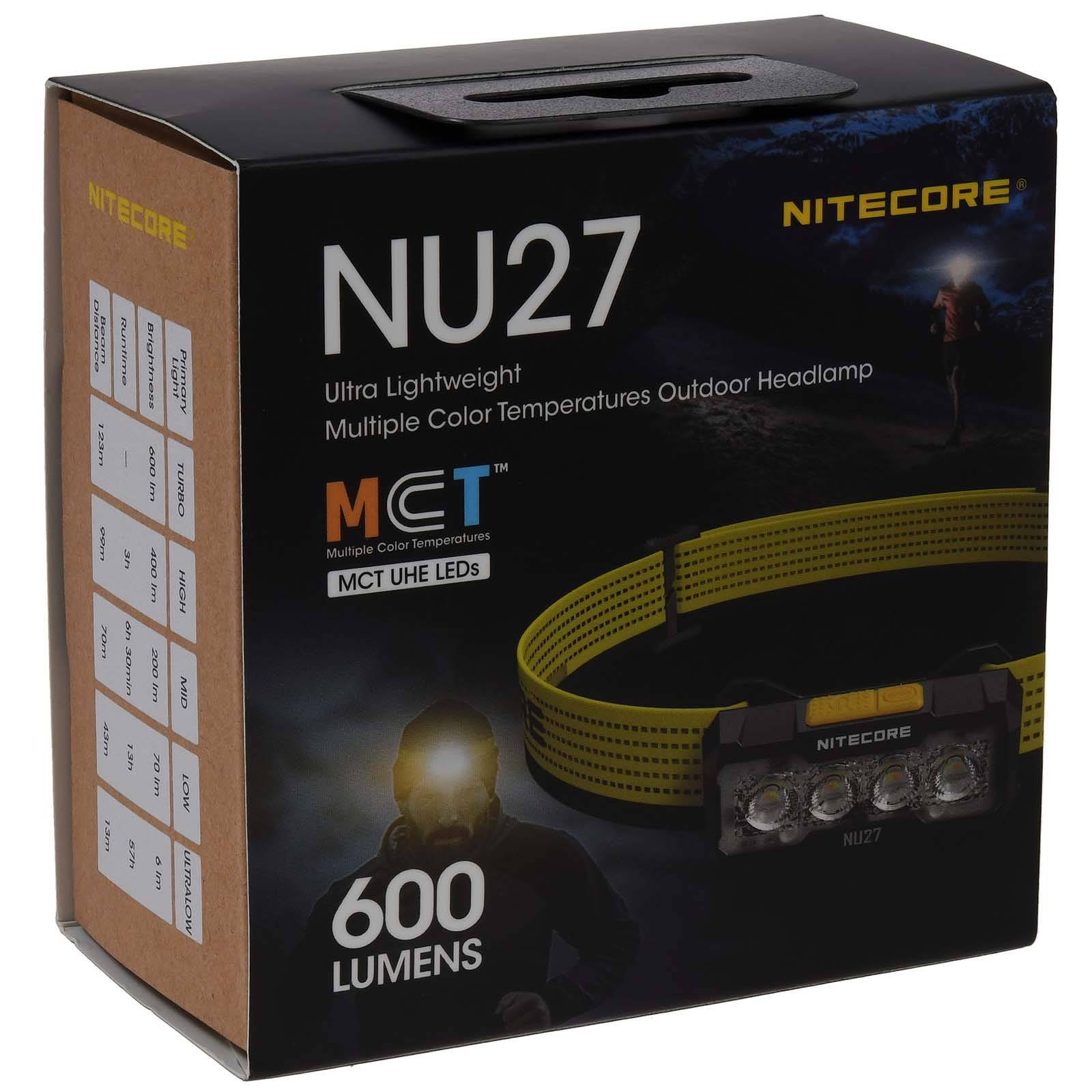Nitecore NU27 LED Kopflampe, Stirnlampe, Headlamp, USB-C, max. 600 Lumen weiß, Li-Ion