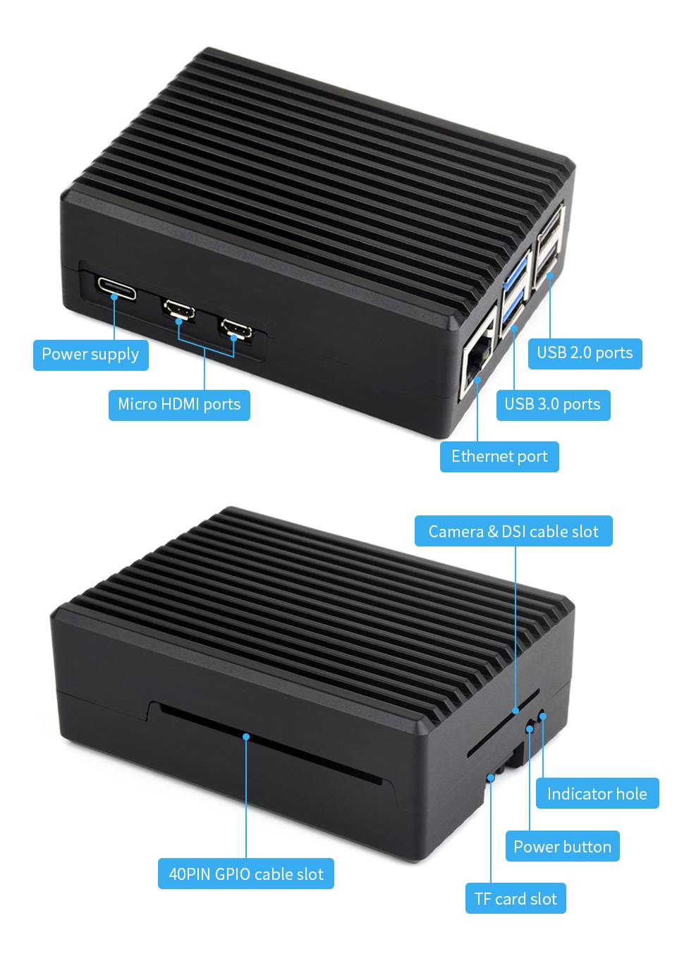 WaveShare Aluminum Stripe Grooved Case for Raspberry Pi 5