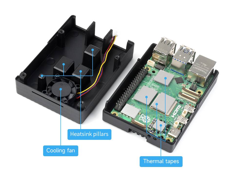 WaveShare Aluminum Stripe Grooved Case for Raspberry Pi 5