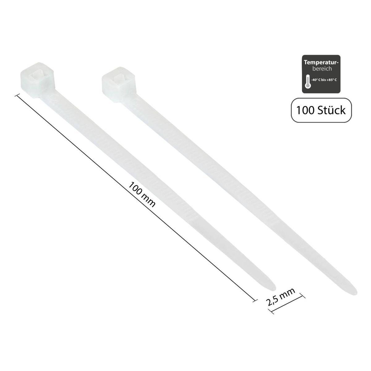 SO-37879 - Kabelbinder 100 mm x 2,5 mm, transparent, UL, -40 C bis 85 C, 100 Stck