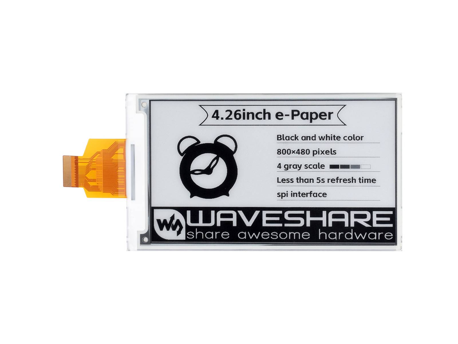WaveShare 4.26inch E-Paper Raw Display 800x480 Black/White SPI for Raspberry Pi