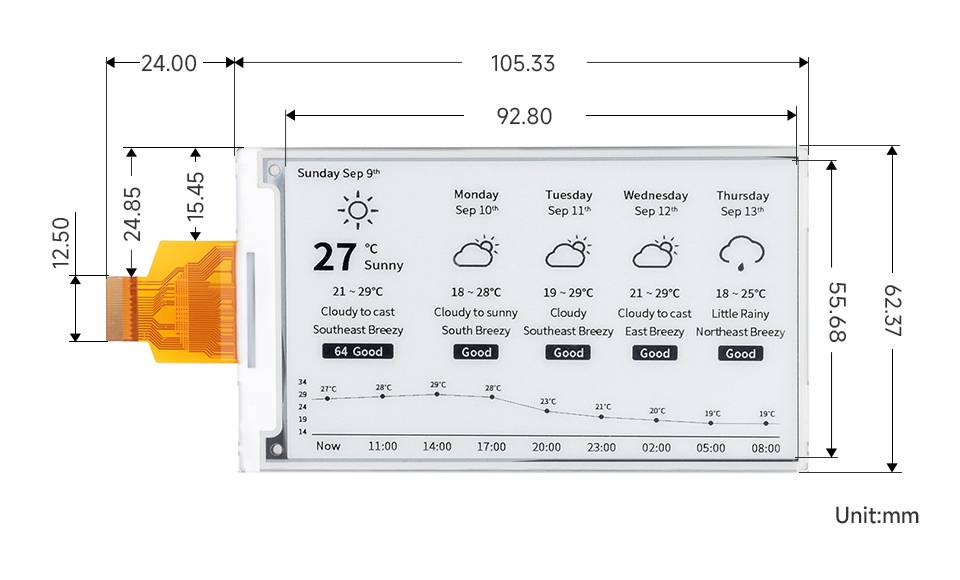 WaveShare 4.26inch E-Paper Raw Display 800x480 Black/White SPI for Raspberry Pi