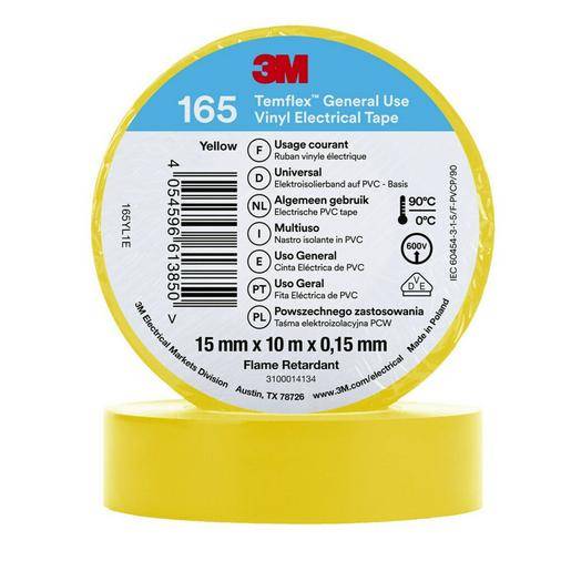 10St. 3M Temflex 15mmxGelb 165YL1E Vinyl-Isolierband 0,15mm 7100184732