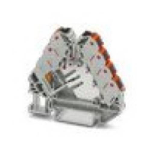 Ein grauer und orangefarbener Terminalblock mit mehreren Anschlusspunkten. Er zeichnet sich durch ein kompaktes Design für elektrische Verdrahtungsanwendungen aus.